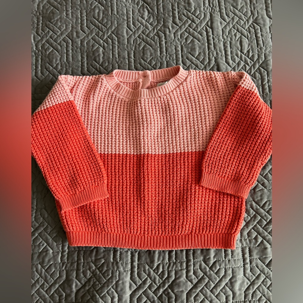 Colorblock Coral & Pink Knit Sweater - Kids